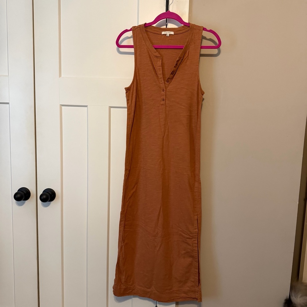Z Supply Sleeveless Henley Maxi Dress in Rust Brown